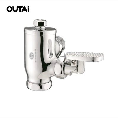 Polished chrome plated time delay self closing brass pedal flush valve for public toilet