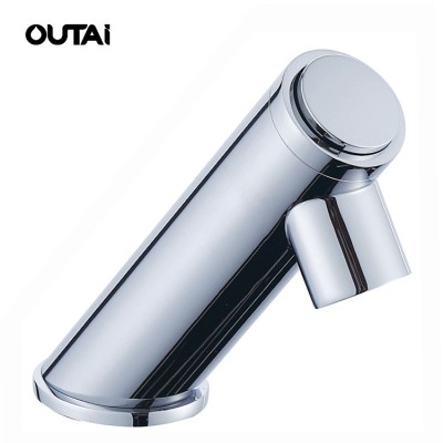 Luxurious design bathroom single lever button style self closing chrome water save basin taps